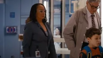Akris Fitted Single-Button Jersey Blazer in Granite Blue worn by Sharon Goodwin (S. Epatha Merkerson) as seen in Chicago Med (S11E02)