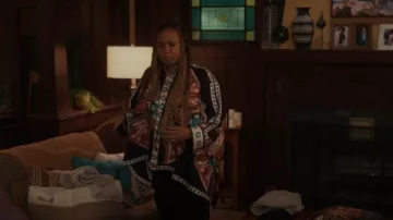 La DoubleJ Lotus Print Silk Foulard Shirt worn by Karen Wilson (Tracie Thoms) as seen in 9-1-1 (S09E01)