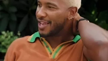 Access Daily Brown Striped Polo Shirt worn by Scott Evans as seen in Access Hollyood Live