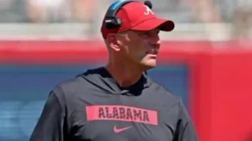 Alabama Black Hoodie worn by Kalen DeBoer in SES+ crew chat about Eli Drinkwitz's "hoodie" joke with Kalen DeBoer