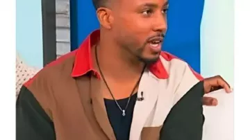 Tamron Hall Show Greg Colorblock Shirt worn by Terance Mathis Jr. in Exclusive Interview: Greg Mathis Jr. & Husband Elliott Cooper Share Challenges as a Same-Sex Couple