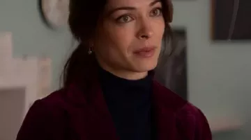 Murder in a Small Town Maroon Velvet Blazer worn by (Kristin Kreuk) as seen in Murder in a Small Town