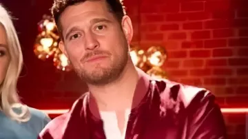 The Voice S28 Michael Buble Bomber Jacket In Red worn by Michael Bublé as seen in The Voice