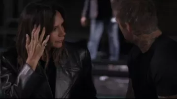 Victoria Beckham Leather Biker Jacket In Black worn by Victoria Beckham as seen in Victoria Beckham (S01E02)
