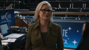 Akris Punto Cropped Sued Jacket worn by Amy Sedaris as seen in Elsbeth (S03E01)