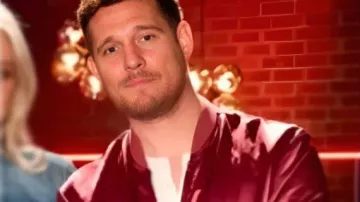 The Voice Red Satin Bomber Jacket worn by Self - Coach (Michael Bublé) as seen in The Voice (S28)