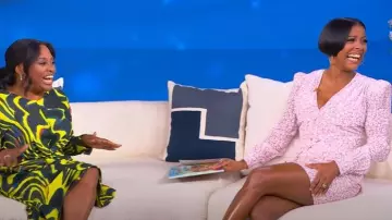 Alessandra Rich Wrap-effect Embellished Pleated Floral-print Mini Dress worn by Tamron Hall as seen in Tamron Hall Show on October 10, 2025