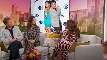 Alice + Olivia Eloise Plaid Wide-Leg Pants worn by Cote de Pablo as seen in Sherri on October 9, 2025