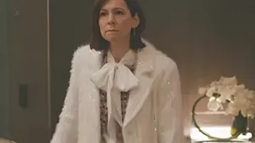 Elsbeth S02 Carrie Preston White Sequin Mohair Coat worn by Elsbeth Tascioni (Carrie Preston) in Elsbeth (S03)