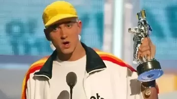Eminem PnB Nation White Jacket worn by Eminem in This is tough to watch .. Eminem BOOED at the 2002 MTV VMA Awards