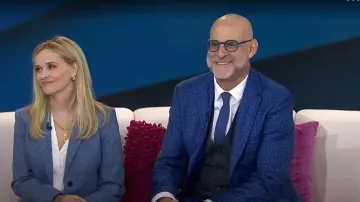 Lafayette 148 NY Donegal Tweed Button Fitted Blazer worn by Reese Witherspoon as seen in Today with Jenna & Friends on October 14, 2025