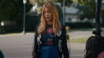 Ganni Printed Mesh Long Sleeve Gathered Blouse worn by Morgan Gillory (Kaitlin Olson) as seen in High Potential (S02E05)