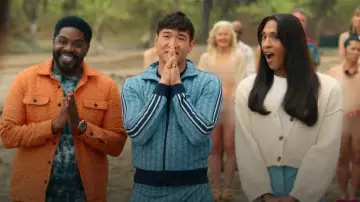 Remain Karin Ribbed Crop Cardigan worn by Sofia (Mj Rodriguez) as seen in Loot(S03E01)