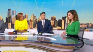 3.1 Phillip Lim Honeycomb Stitch Viscose Polo worn by Rebecca Jarvis as seen in Good Morning America on  October 14, 2025