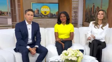 Derek Lam 10 Crosby Elizabeth Peplum Jacket worn by Rhiannon Ally as seen in Good Morning America on October 14, 2025