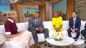 Zimmermann Hypnotic Floral Lace Trim Linen Pencil Skirt worn by Allison Janney as seen in Good Morning America on October 14, 2025