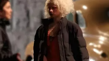 The Bride Jessie Buckley Black Puffer Coat worn by The Bride (Jessie Buckley) as seen in The Bride!