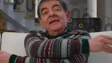 Man vs Baby Rowan Atkinson Christmas Sweater worn by Trevor Bingley (Rowan Atkinson) as seen in Man Vs Baby (S01E01)