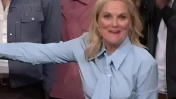 SNL S50 Amy Poehler Tie Detailed Striped Shirt worn by Amy Poehler as seen in Saturday Night Live