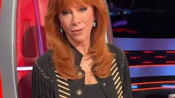 The Voice S28 Reba McEntire Chaqueta de cuero negro con flecos Reba McEntire The Voice