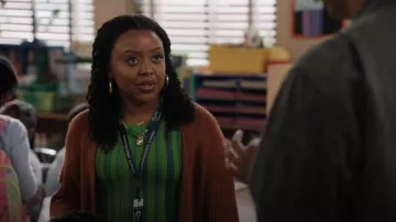 Misook Striped Rib Knit Belted Midi Dress worn by Janine Teagues (Quinta Brunson) as seen in Abbott Elementary (S05E02)