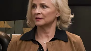 Elsbeth S03 Amy Sedaris Brown Suede Jacket (Amy Sedaris) as seen in Elsbeth (S03E02)