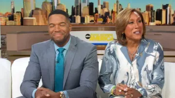 Lafayette 148 New York Rigby Marbled Blouse worn by Robin Roberts as seen in Good Morning America on October 15, 2025