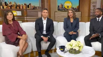 Ramy Brook Sally Beaded Blouse worn by Juju Chang as seen in Good Morning America on October 15, 2025