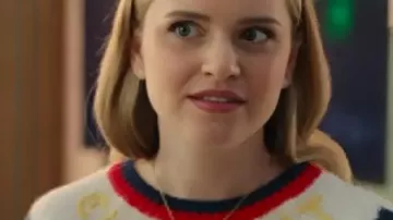 Stephanie Styles Loot S03 Fair Isle Sweater worn by Ainsley (Stephanie Styles) in Loot