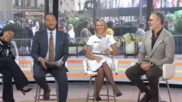 Maje Pleated Knit Short Dress worn by Dylan Dreyer as seen in Today on  October 15, 2025