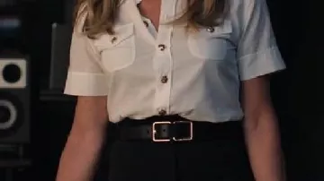 Gold Button White Top worn by Jennifer Aniston in The Morning Show