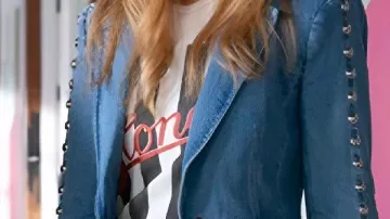 Studded Blue Denim Blazer worn by Morgan Gillory (Kaitlin Olson) in High Potential