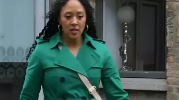 Haunted Harmony Mysteries: Buried at C Tamera Mowry Green Coat worn by Gethsemane Brown (Tamera Mowry) as seen in Haunted Harmony Mysteries: Murder in G Major