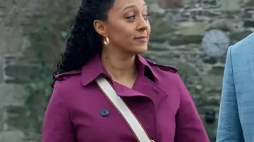 Haunted Harmony Mysteries: Buried at C Tamera Mowry Purple Coat worn by Gethsemane Brown (Tamera Mowry) as seen in Haunted Harmony Mysteries: Murder in G Major