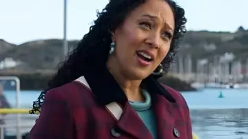 Haunted Harmony Mysteries Tamera Mowry Plaid Coat worn by Gethsemane Brown (Tamera Mowry) as seen in Haunted Harmony Mysteries: Murder in G Major