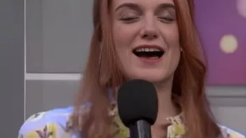 Saturday Night Live S51 Ashley Padilla Printed Blouse worn by Ashley Padilla as seen in Saturday Night Live