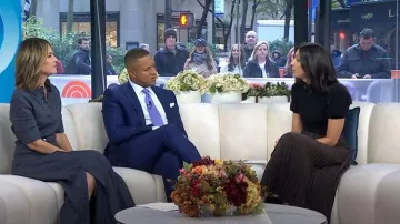 Alice + Olivia Chase Puff-Sleeve Ruffle-Neck Sweater worn by Natalie Azar as seen in Today on October 16, 2025