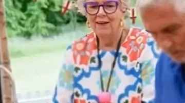 Great British Bake Off Printed Blouse worn by (Prue Leith) as seen in The Great British Bake Off (S08E10)