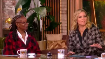 Alice + Olivia Jordan Plaid Removable Hoodie Blazer worn by Sara Haines as seen in The View on  October 16, 2025