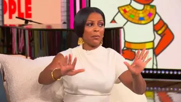 Staud Davina Colorblock Asymmetric Hem Dress worn by Tamron Hall as seen in Tamron Hall Show on October 15, 2025