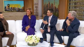 831 Minhle Revel Blazer in Dark Purple worn by Robin Roberts as seen in Good Morning America on October 16, 2025