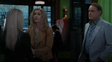 Kut from the Kloth Carina Camel Vegan Suede Jacket worn by Jan Morgan (Jerri Tubbs) as seen in Beyond the Gates (S01E138)