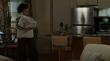 EB Denim Frederic High Rise Barrel Leg Jeans in Coated Saddle worn by Eva Thomas (Ambyr Michelle) as seen in Beyond the Gates (S01E138)