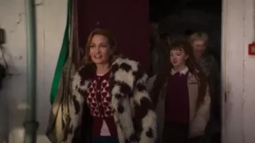 River Island Cow Print Faux Fur Coat worn by Mary "Sugar" Jones (Joanna Higson) as seen in Brassic (S07E04)