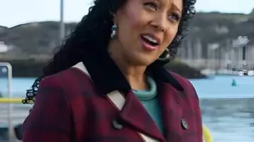 Haunted Harmony Mysteries Buried At C 2025 Gethsemane Plaid Coat worn by Gethsemane Brown (Tamera Mowry) in Haunted Harmony Mysteries: Buried at C
