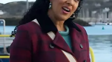 Haunted Harmony Mysteries Buried At C 2025 Gethsemane Plaid Coat worn by Gethsemane Brown (Tamera Mowry) in Haunted Harmony Mysteries: Buried at C