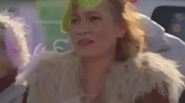 Brassic S7 Joanna Higson Patchwork Coat worn by Joanna Higson as seen in Brassic