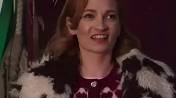 Brassic S07 Joanna Higson Cow Print Fur Coat worn by Joanna Higson as seen in Brassic