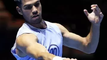 Six Kings Slam Blue Tank Top worn by Carlos Alcaraz in Carlos Alcaraz vs Jannik Sinner - FINAL - BEST HIGHLIGHTS | 2025 Six Kings Slam @Netflix