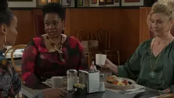 Dkny Side-Ruche Printed Mesh Dress worn by (Karan Kendrick) as seen in Beyond the Gates (S01E148)